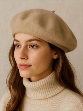 WOOL beret tam hat cream colour 100% wool OS fits most French hat retro style